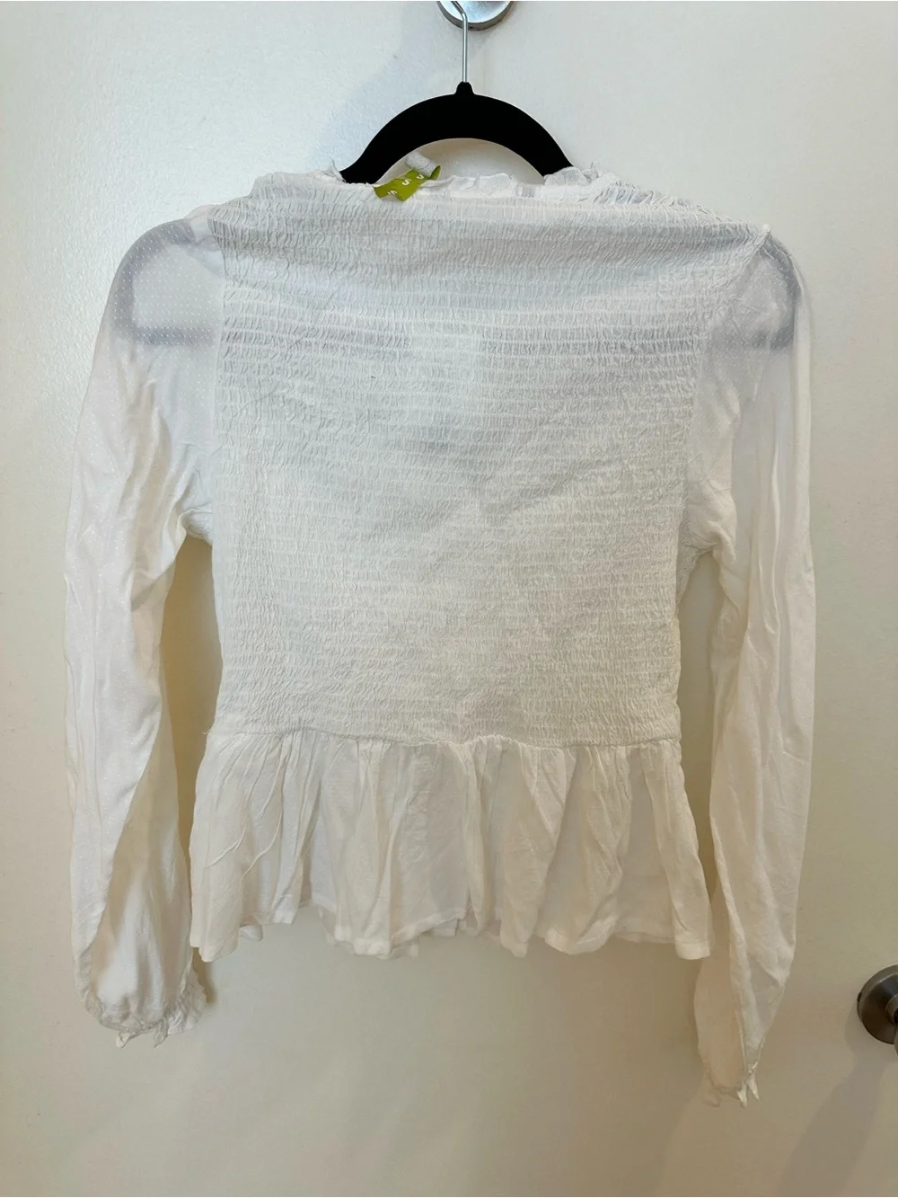 White Smocked Peplum Button-Front Top